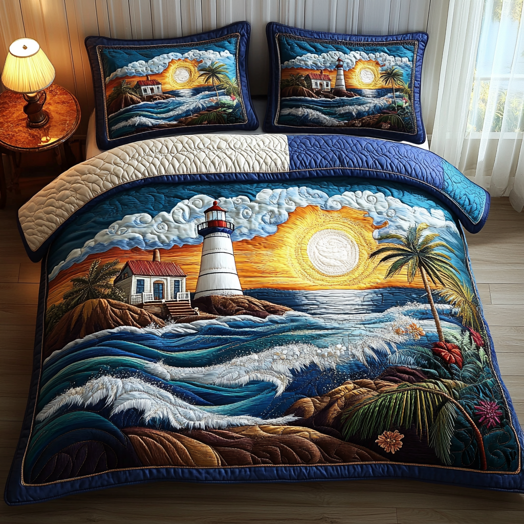 Golden Surf 3-Piece Quilted Bedding Set - Single (59" x 70")
