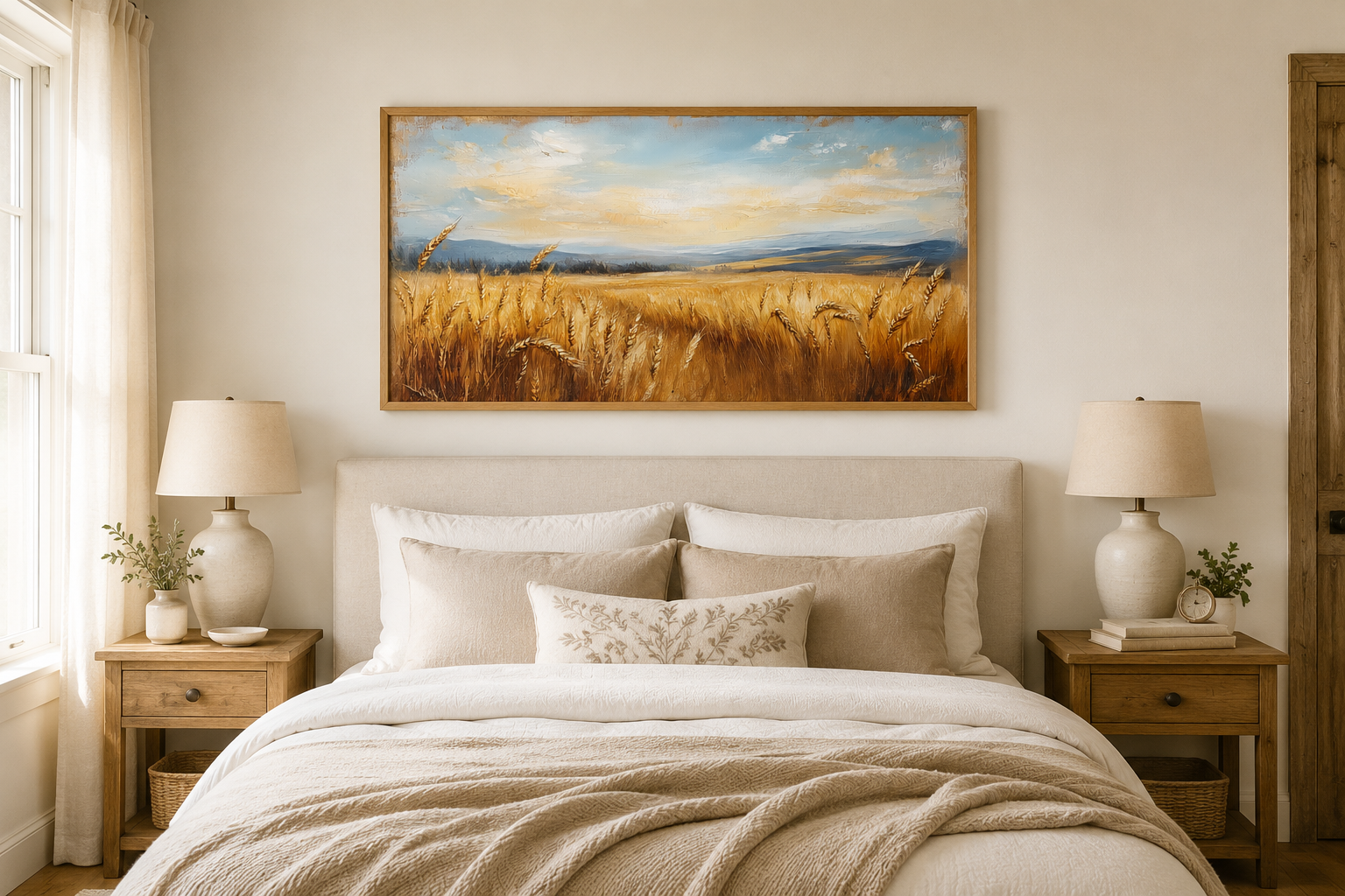 Golden Wheat Field Farm Framed Farmhouse Canvas Wall Art