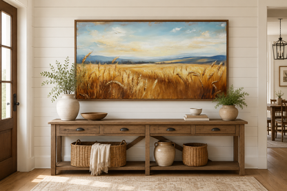 Golden Wheat Field Farm Framed Farmhouse Canvas Wall Art