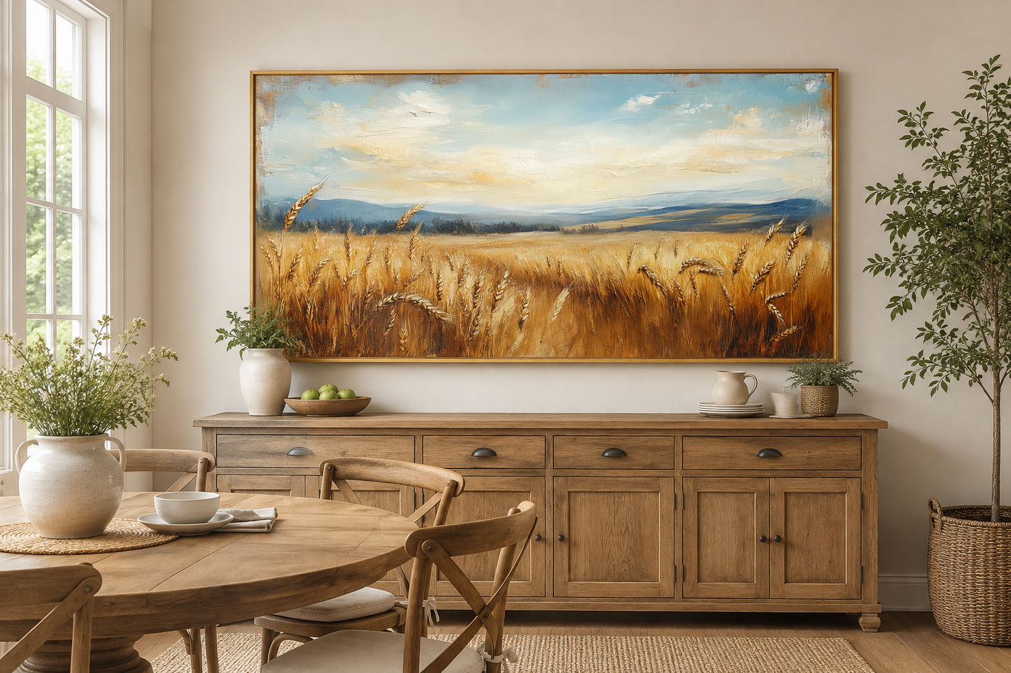 Golden Wheat Field Farm Framed Farmhouse Canvas Wall Art