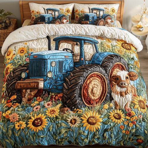 Golden Wheels 3-Piece Quilted Bedding Set - Single (59" x 70")