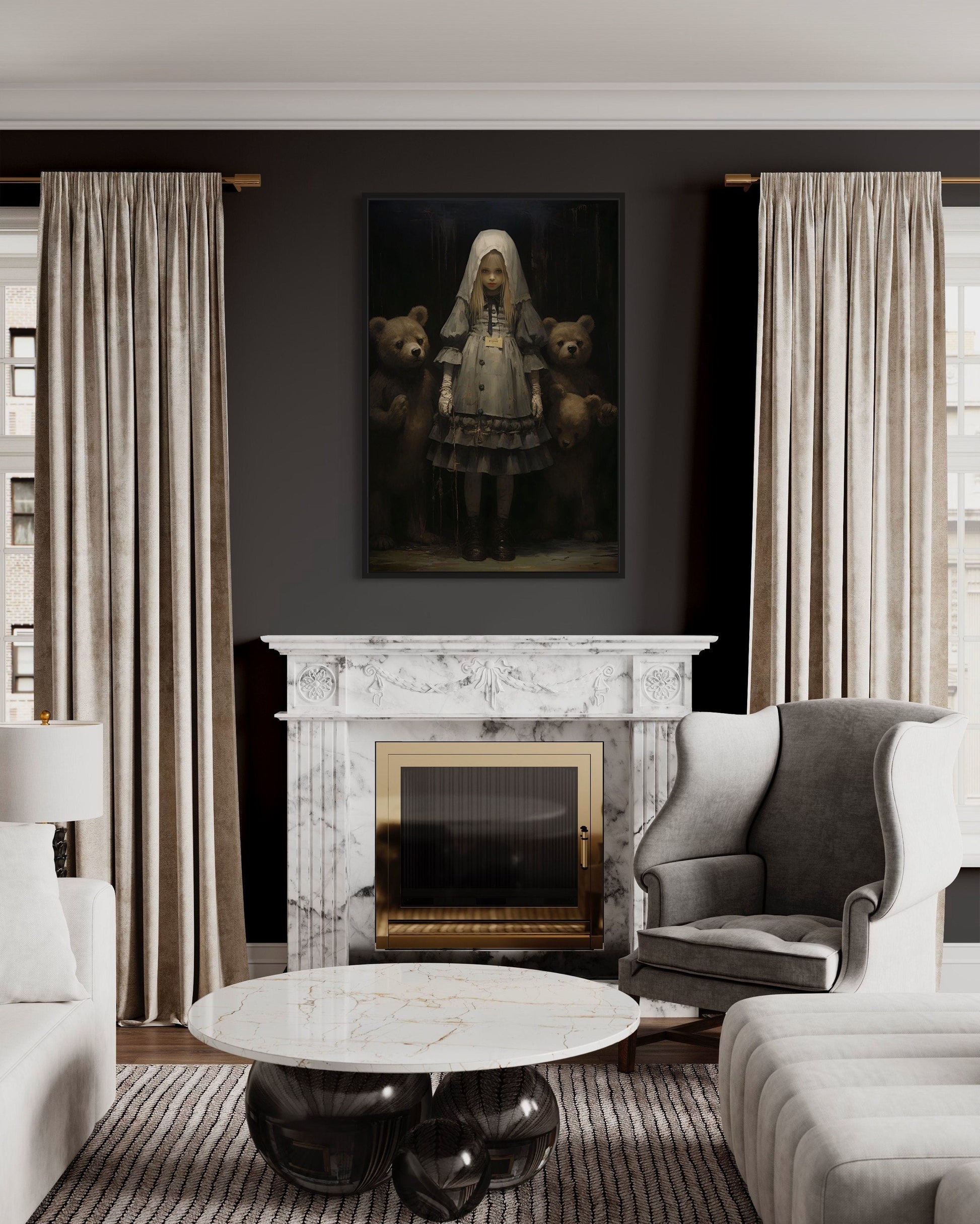Goldilocks And The Three Bears Gothic Framed Canvas Wall Art For Library Decor