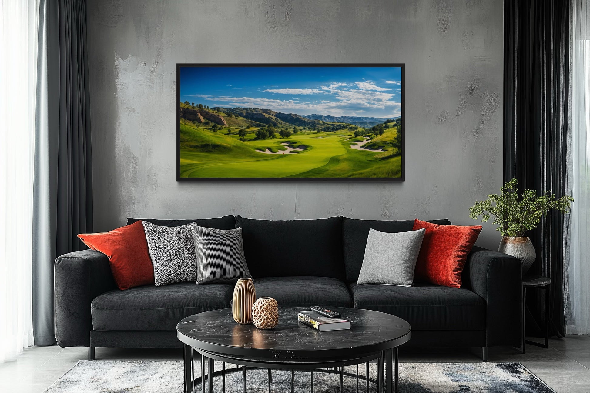 Golf Course Painting Extra Large Framed Canvas Wall Art