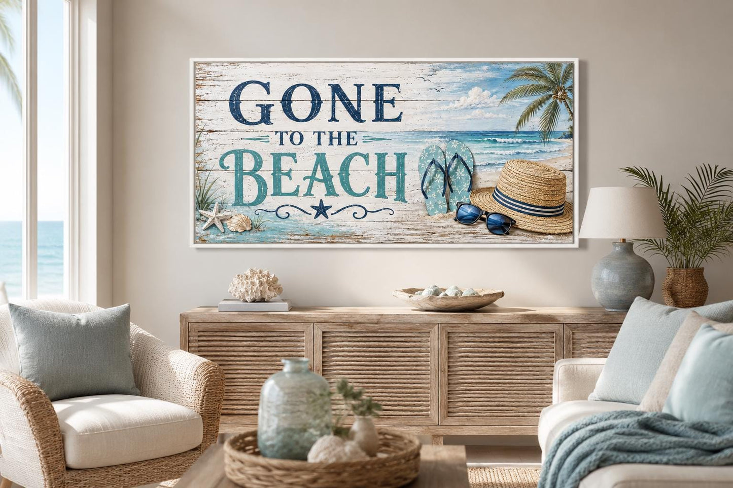 Gone To The Beach Sign - Horizontal Canvas Print | Coastal Wall Art Decor
