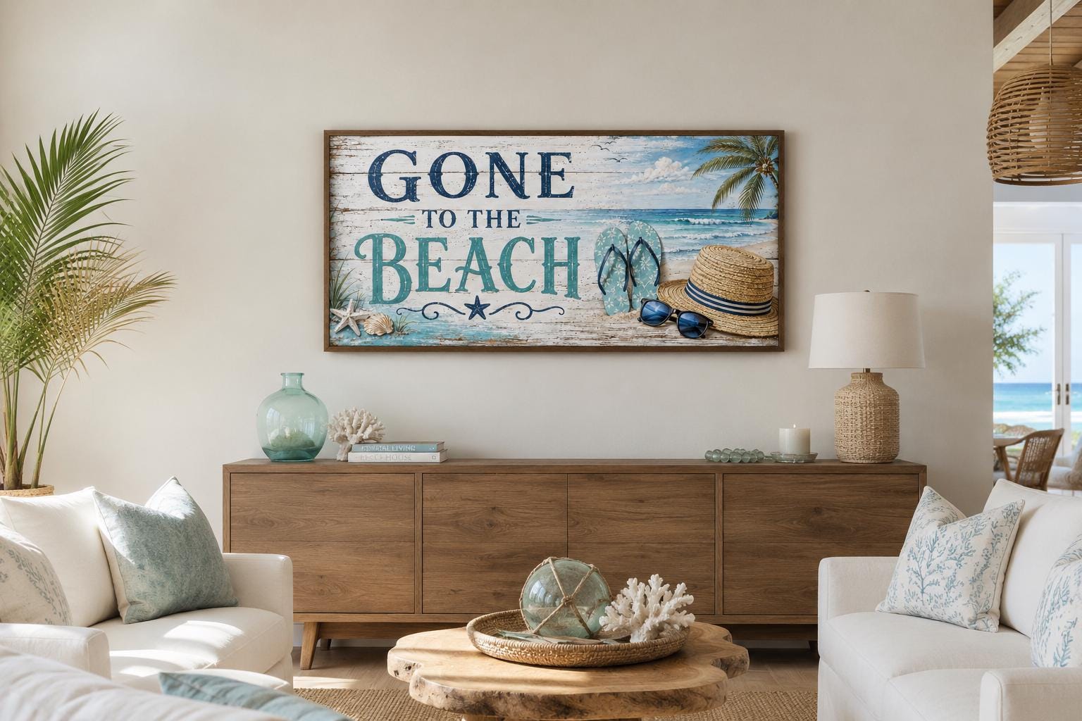 Gone To The Beach Sign - Horizontal Canvas Print | Coastal Wall Art Decor