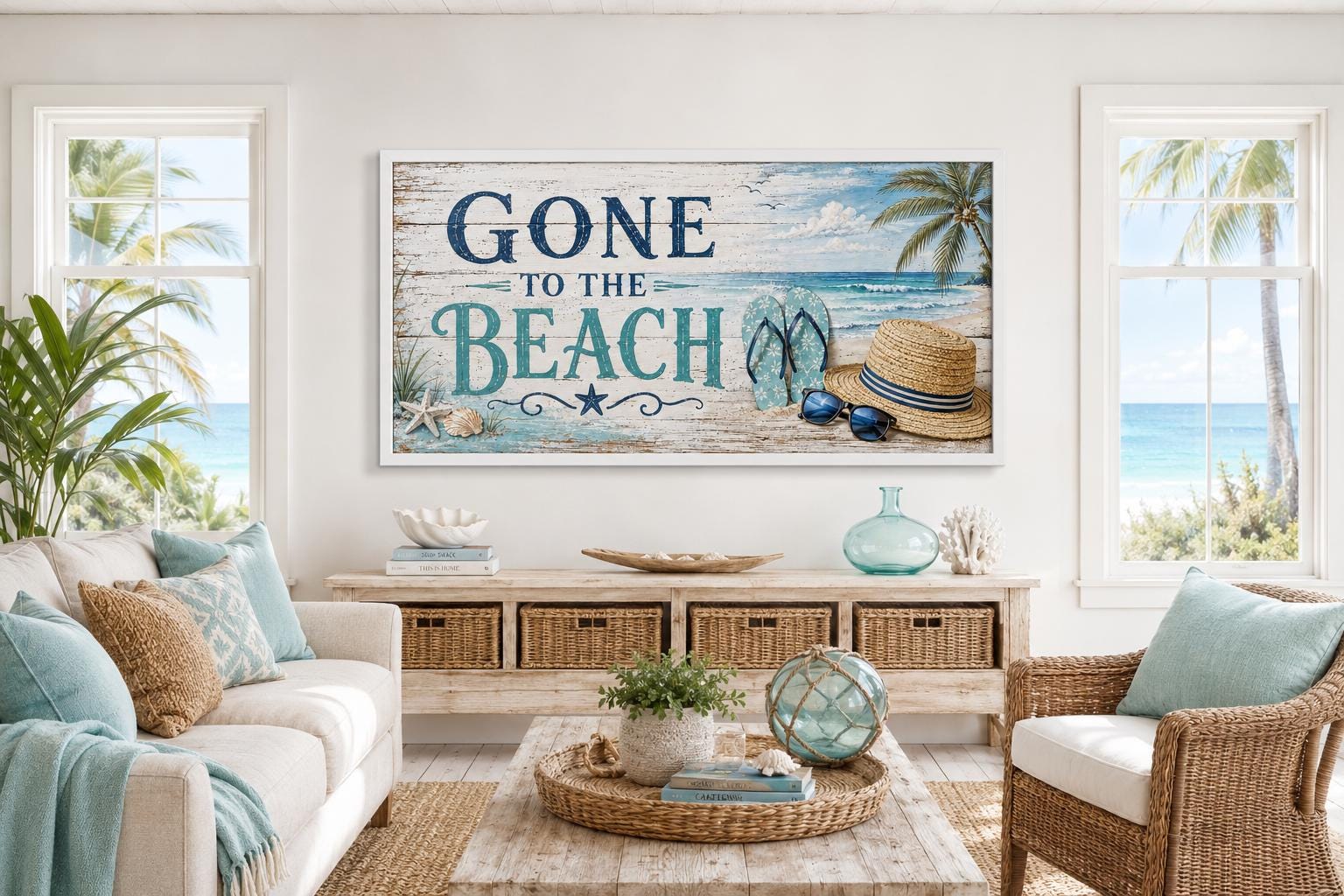 Gone To The Beach Sign - Horizontal Canvas Print | Coastal Wall Art Decor