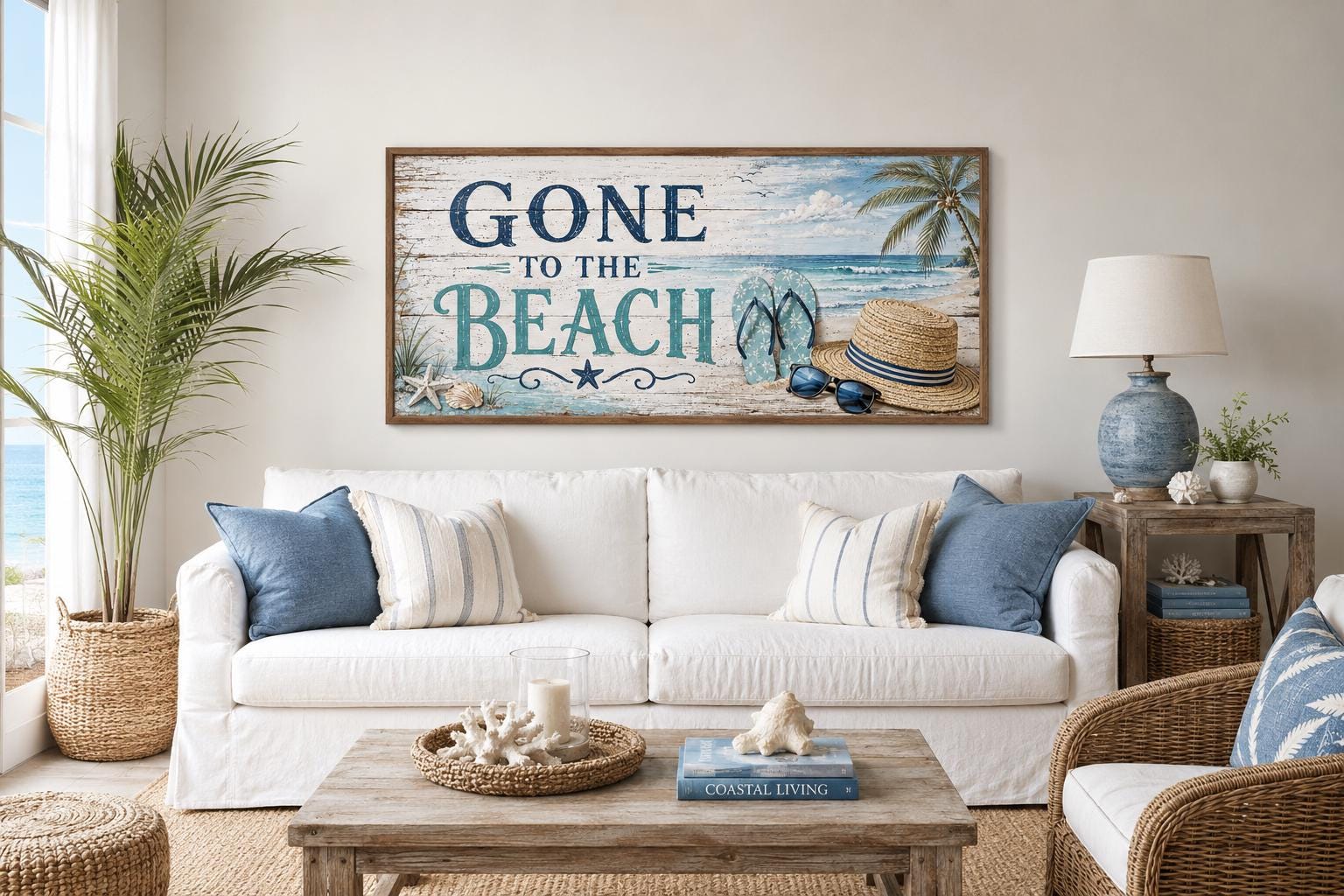 Gone To The Beach Sign - Horizontal Canvas Print | Coastal Wall Art Decor