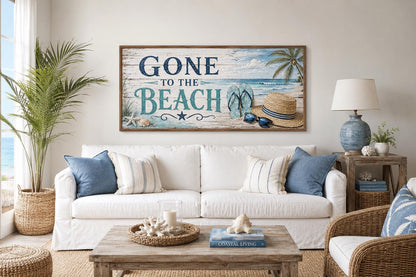 Gone To The Beach Sign - Horizontal Canvas Print | Coastal Wall Art Decor