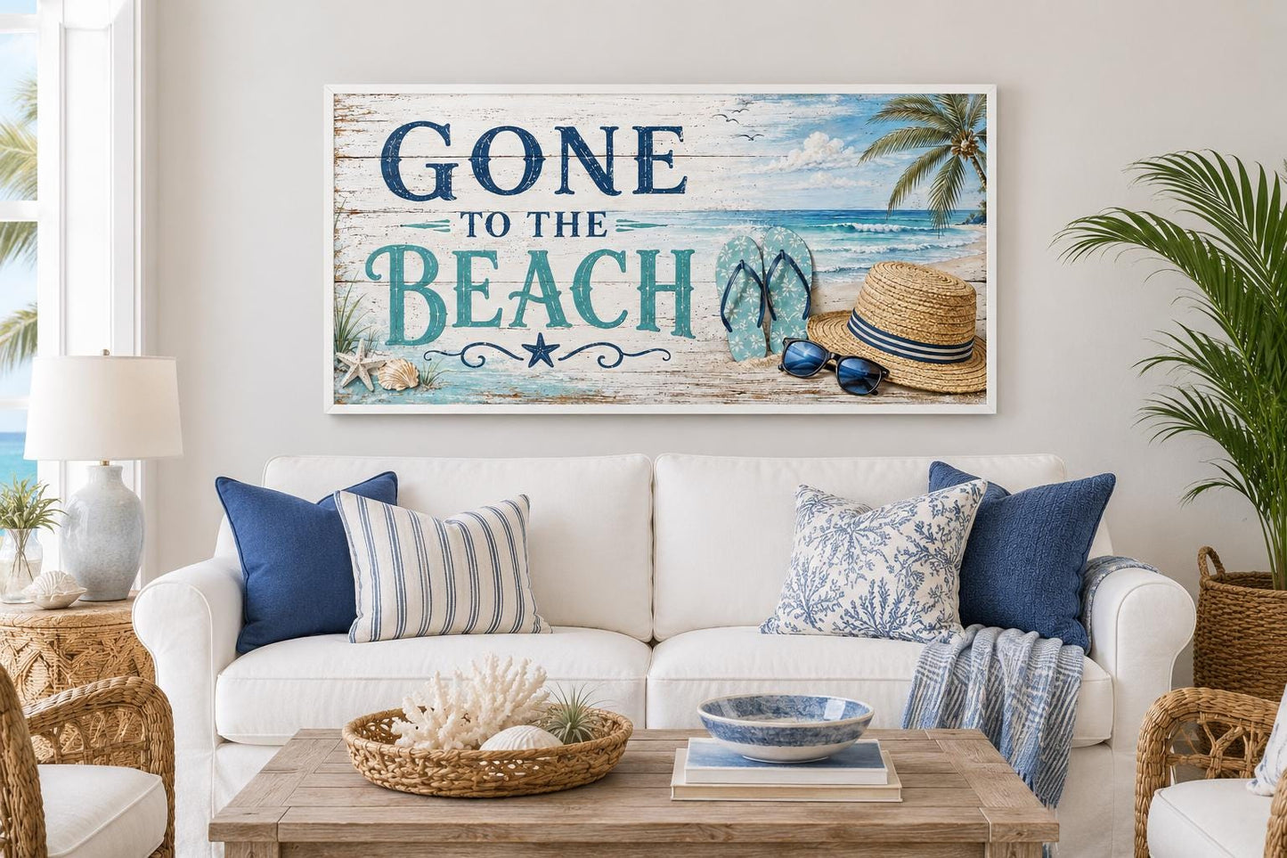 Gone To The Beach Sign - Horizontal Canvas Print | Coastal Wall Art Decor