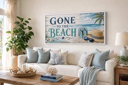 Gone To The Beach Sign - Horizontal Canvas Print | Coastal Wall Art Decor