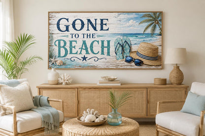 Gone To The Beach Sign - Horizontal Canvas Print | Coastal Wall Art Decor