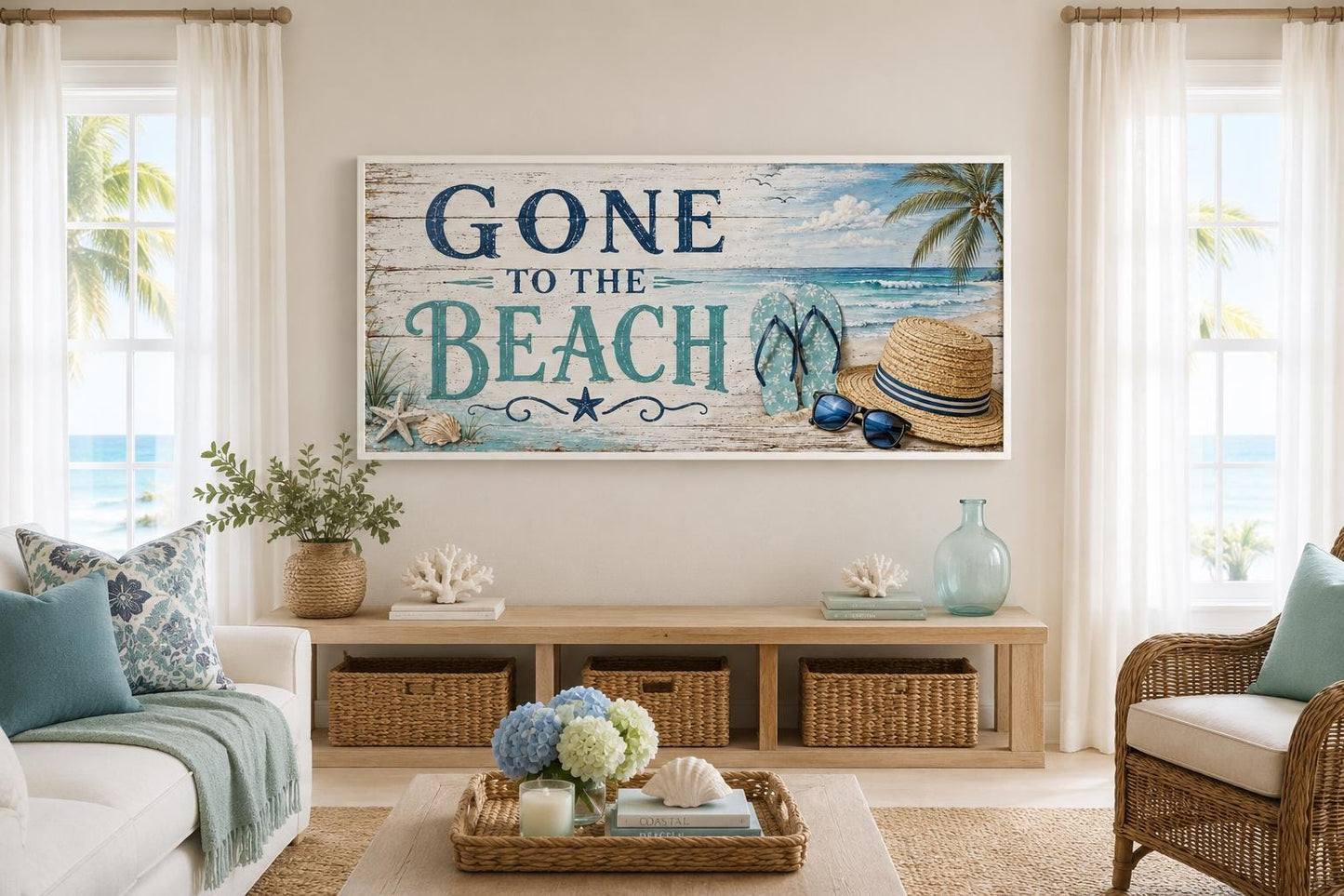 Gone To The Beach Sign - Horizontal Canvas Print | Coastal Wall Art Decor