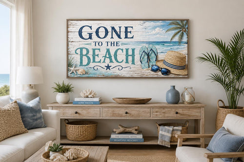 Gone To The Beach Sign - Horizontal Canvas Print | Coastal Wall Art Decor