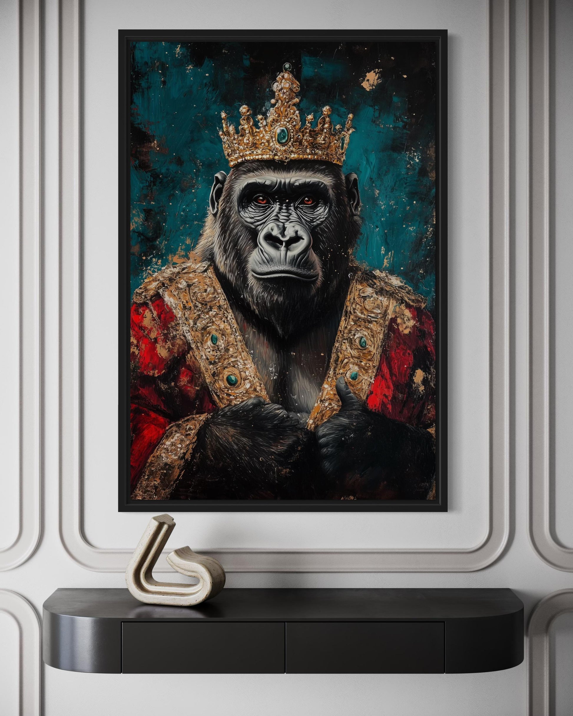 Gorilla With Crown And Robe Victorian Portrait Wall Art
