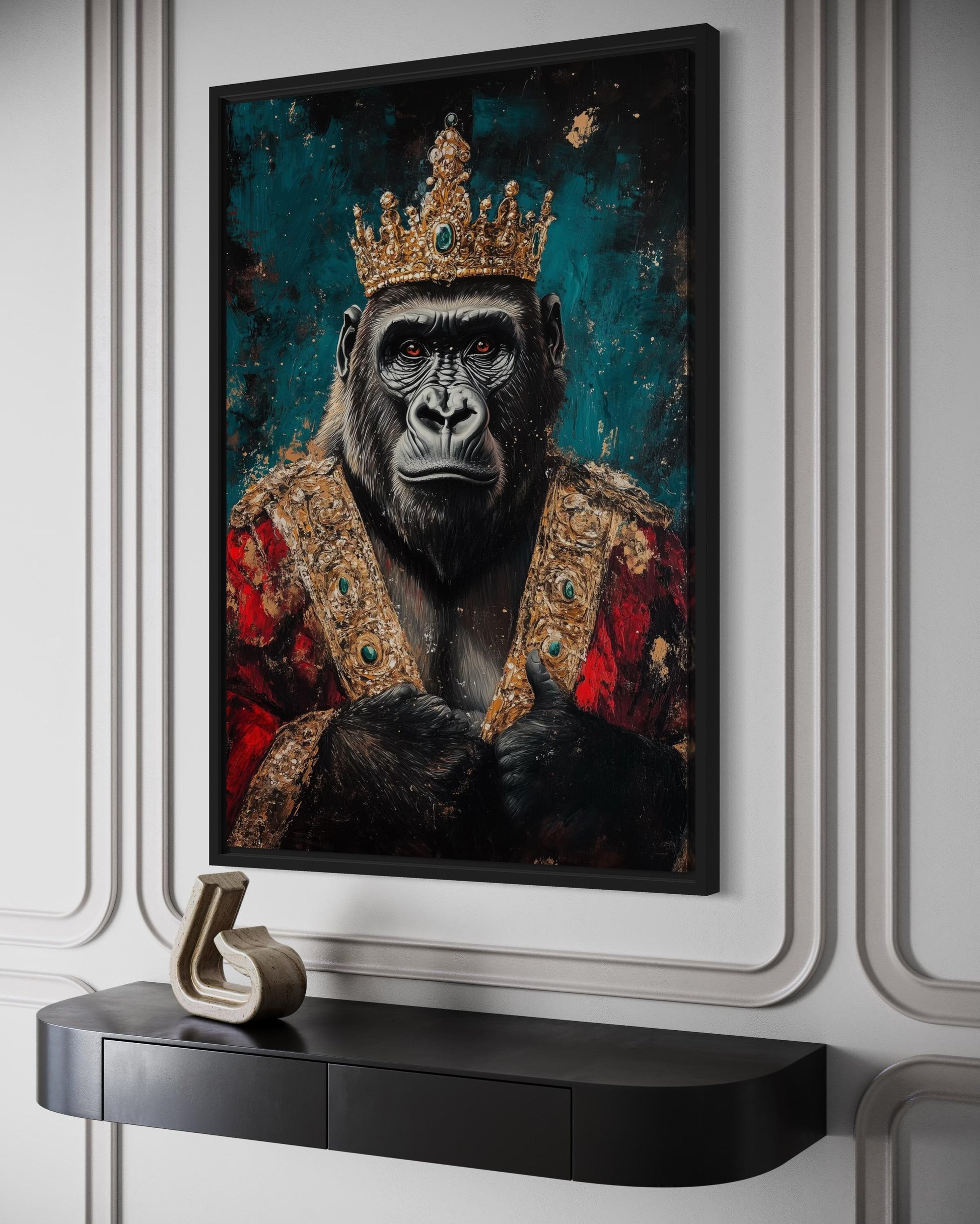 Gorilla With Crown And Robe Victorian Portrait Wall Art