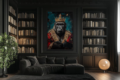 Gorilla With Crown And Robe Victorian Portrait Wall Art