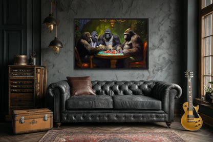 Gorillas Playing Poker Man Cave Wall Art
