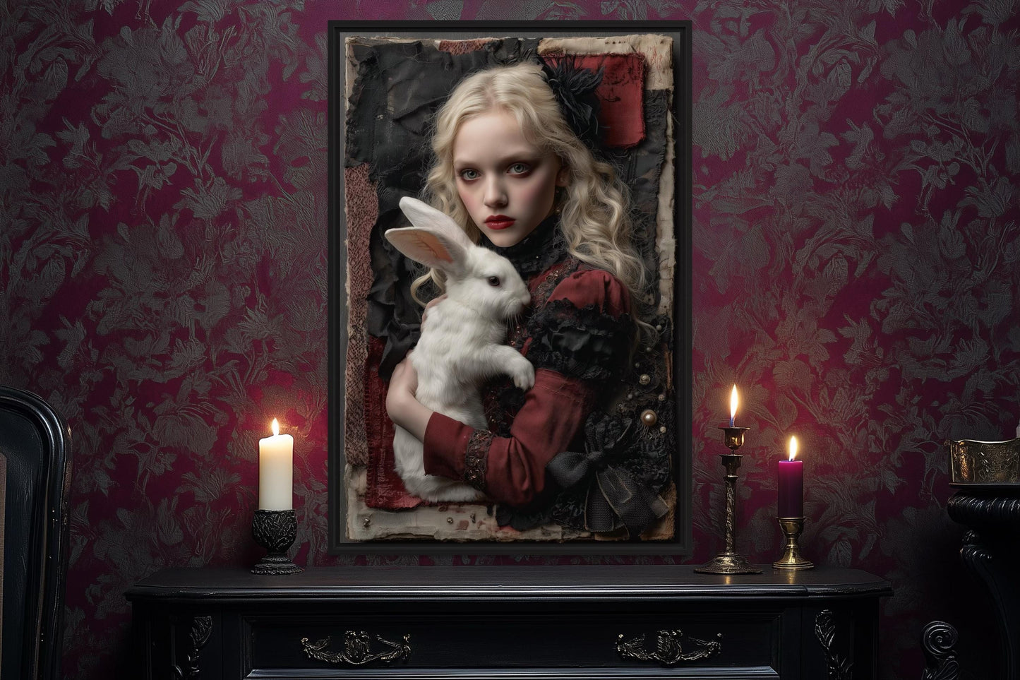 Gothic Alice In Wonderland With White Rabbit Wall Art