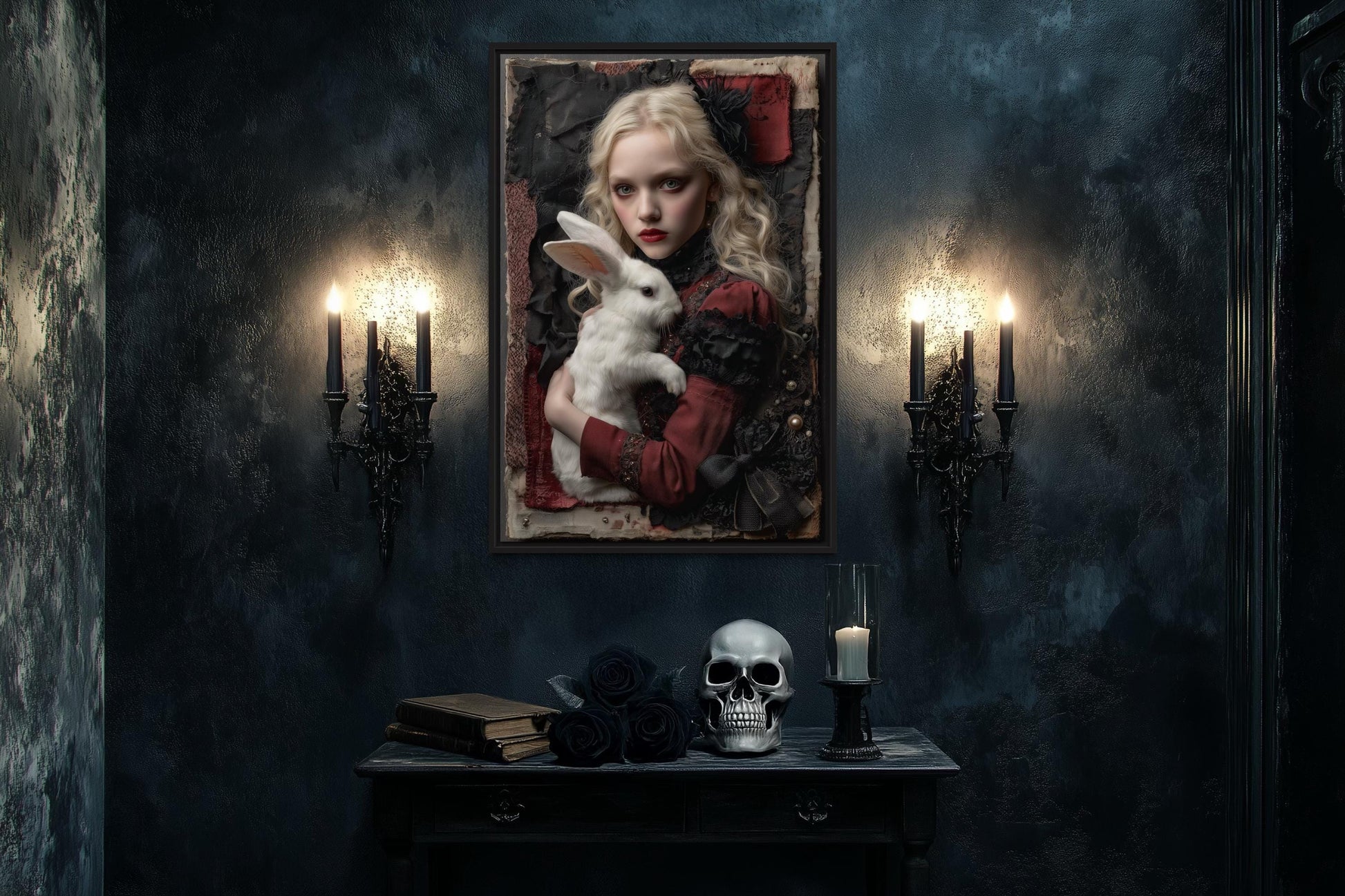 Gothic Alice In Wonderland With White Rabbit Wall Art