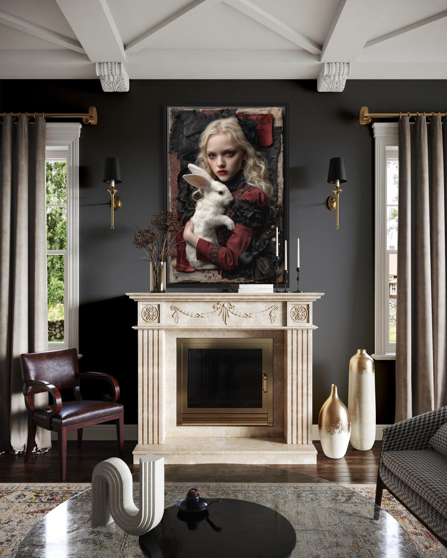 Gothic Alice In Wonderland With White Rabbit Wall Art