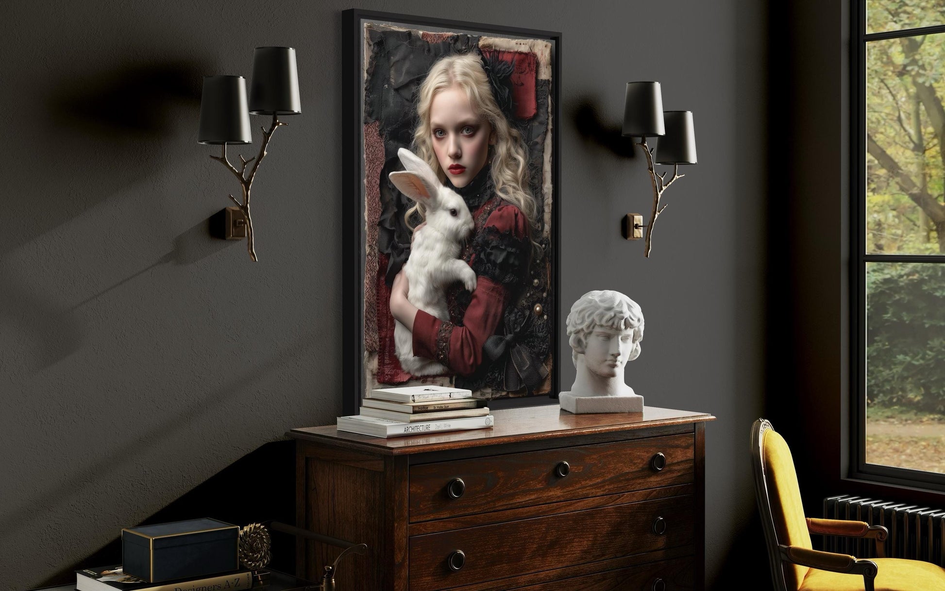 Gothic Alice In Wonderland With White Rabbit Wall Art