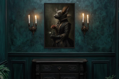 Gothic Bat Portrait in Victorian Dress Canvas Wall Art