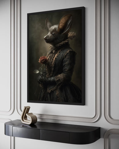Gothic Bat Portrait in Victorian Dress Canvas Wall Art