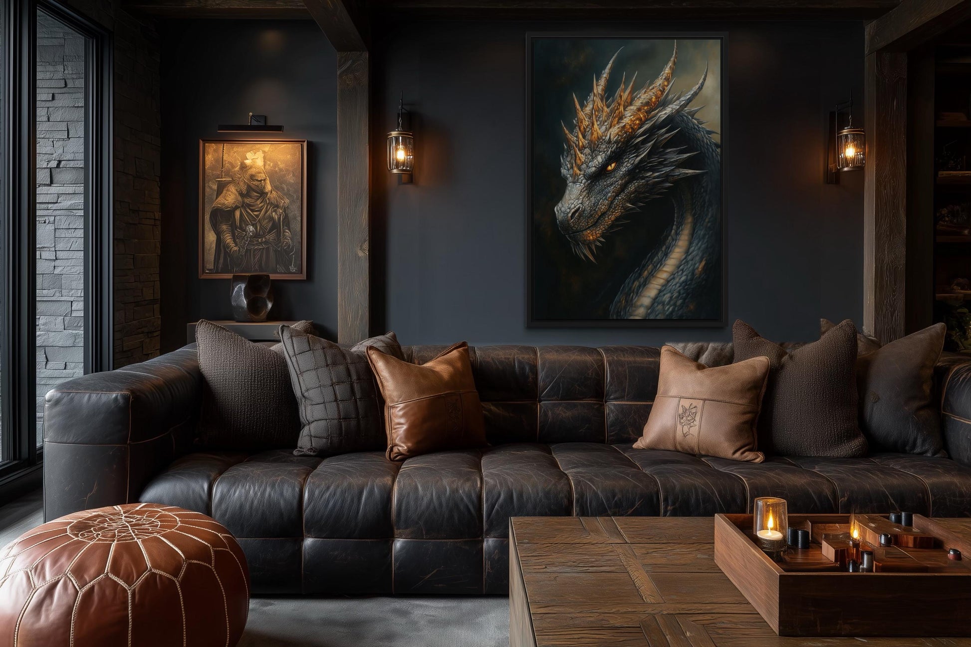 Gothic Black Dragon Framed Canvas Wall Art