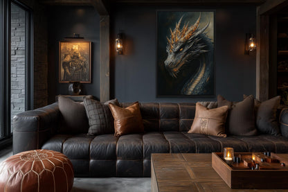 Gothic Black Dragon Framed Canvas Wall Art