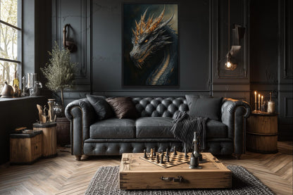 Gothic Black Dragon Framed Canvas Wall Art