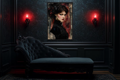 Gothic Black Widow Canvas Wall Art Dark Victorian Woman Portrait for Moody Romantic Decor