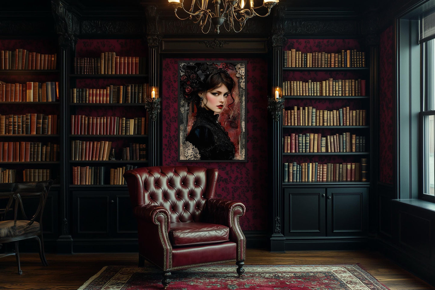 Gothic Black Widow Canvas Wall Art Dark Victorian Woman Portrait for Moody Romantic Decor