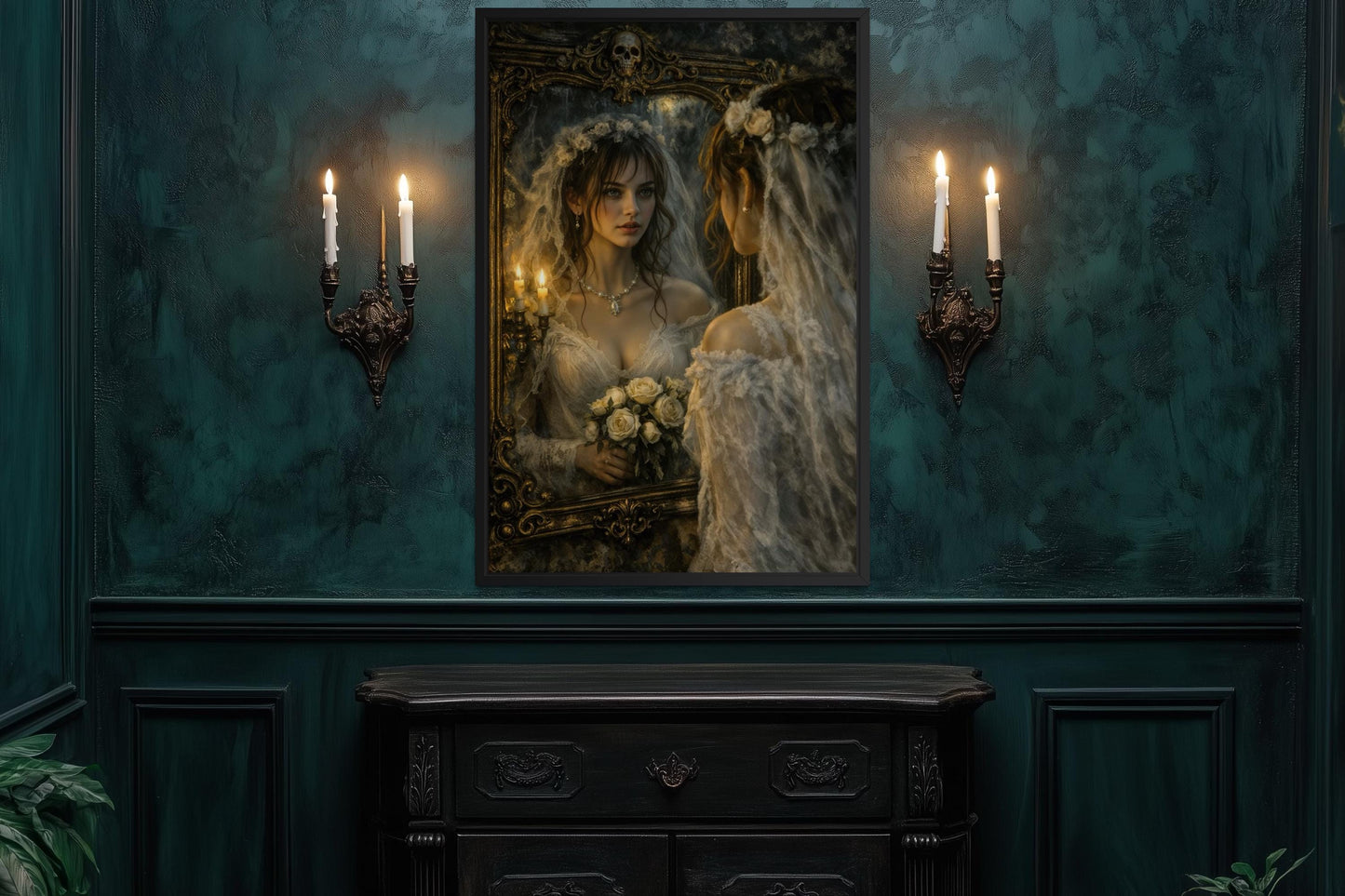 Gothic Bride Wall Art - Dark Romantic Canvas Victorian Wedding Portrait Print