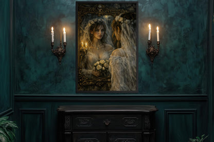 Gothic Bride Wall Art - Dark Romantic Canvas Victorian Wedding Portrait Print