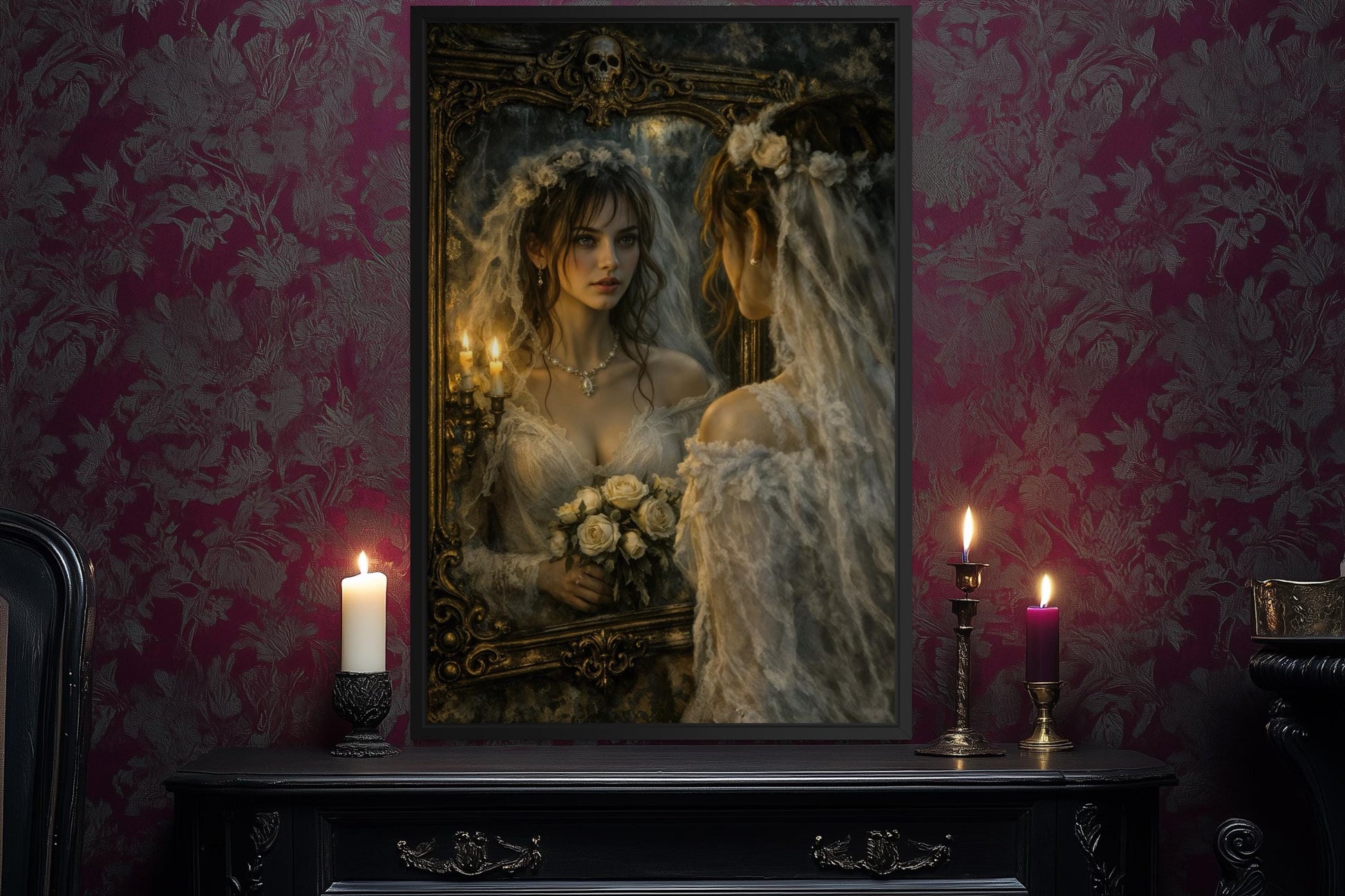 Gothic Bride Wall Art - Dark Romantic Canvas Victorian Wedding Portrait Print