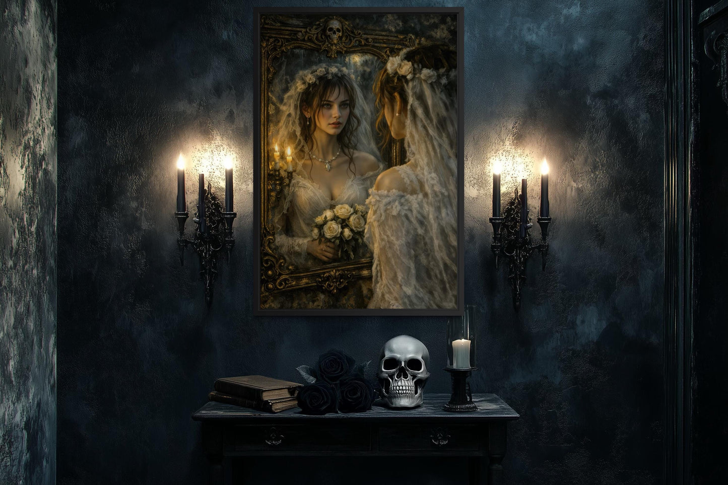 Gothic Bride Wall Art - Dark Romantic Canvas Victorian Wedding Portrait Print