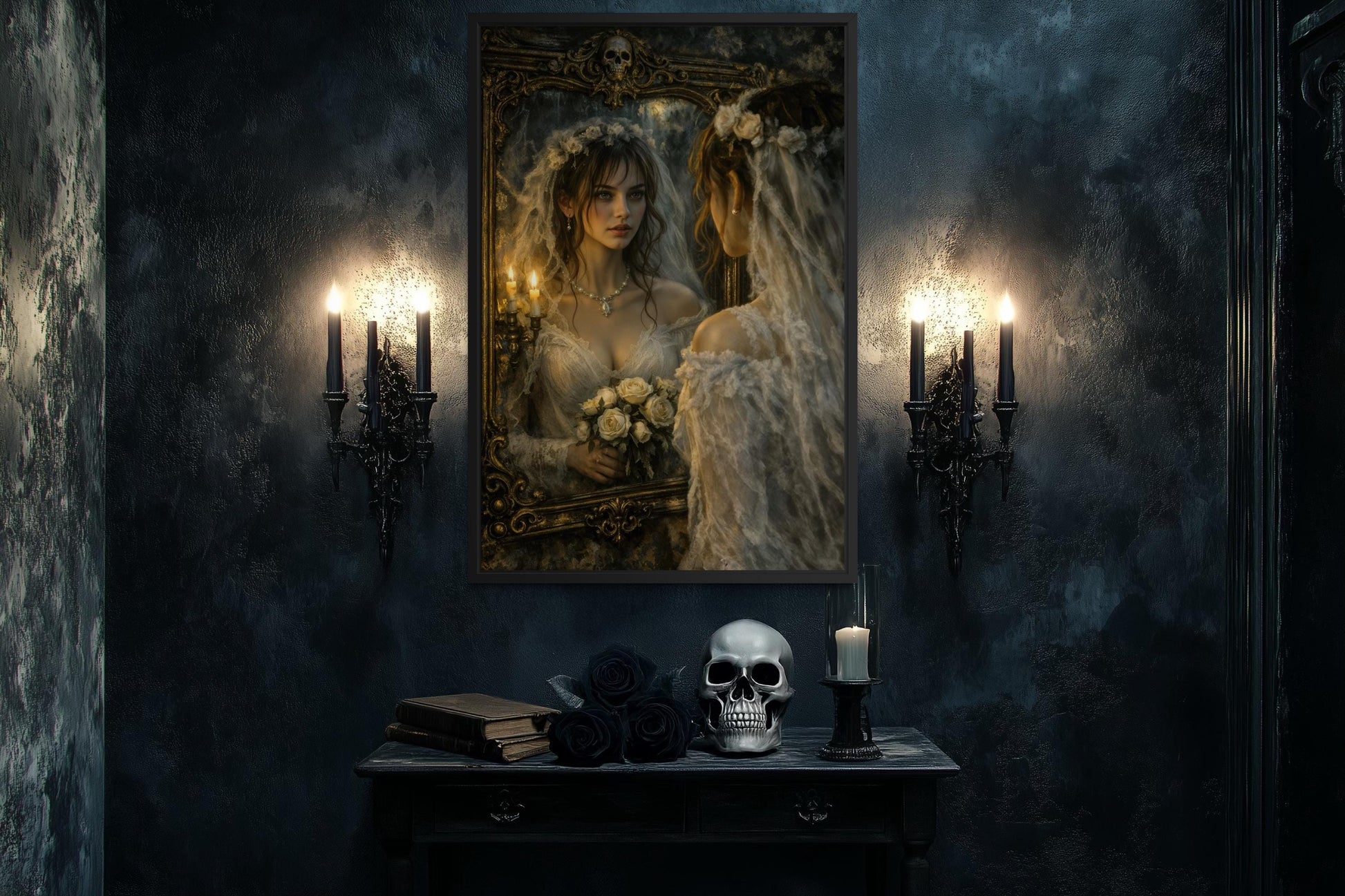 Gothic Bride Wall Art - Dark Romantic Canvas Victorian Wedding Portrait Print