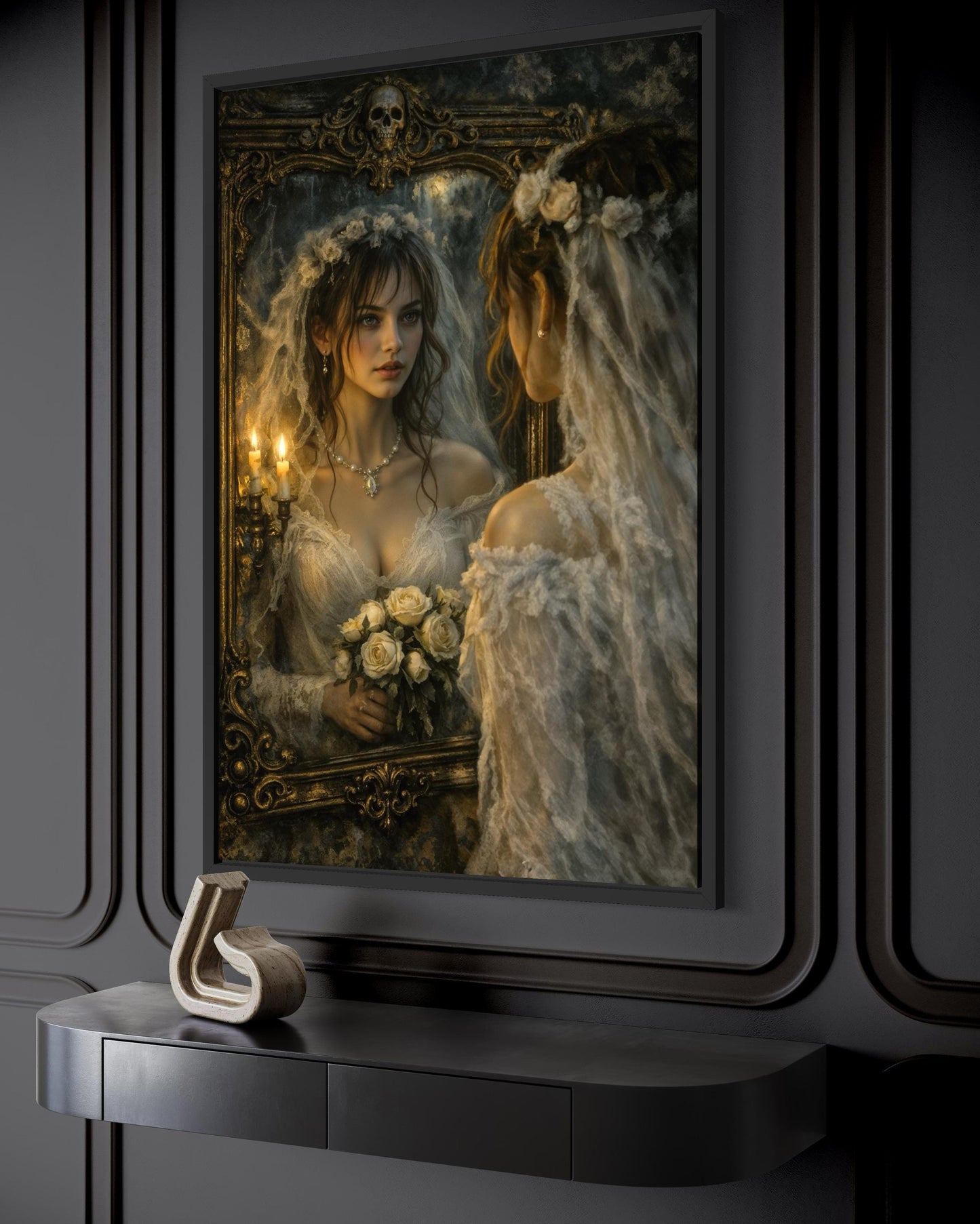 Gothic Bride Wall Art - Dark Romantic Canvas Victorian Wedding Portrait Print