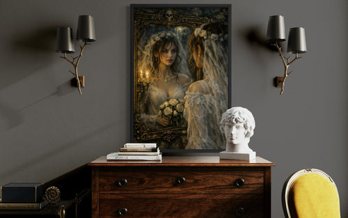 Gothic Bride Wall Art - Dark Romantic Canvas Victorian Wedding Portrait Print