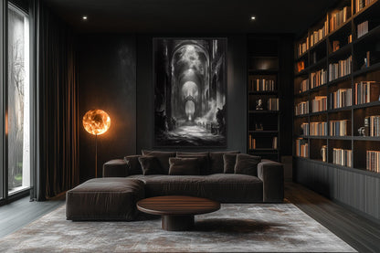 Gothic Cathedral Interior Black and White Wall Art