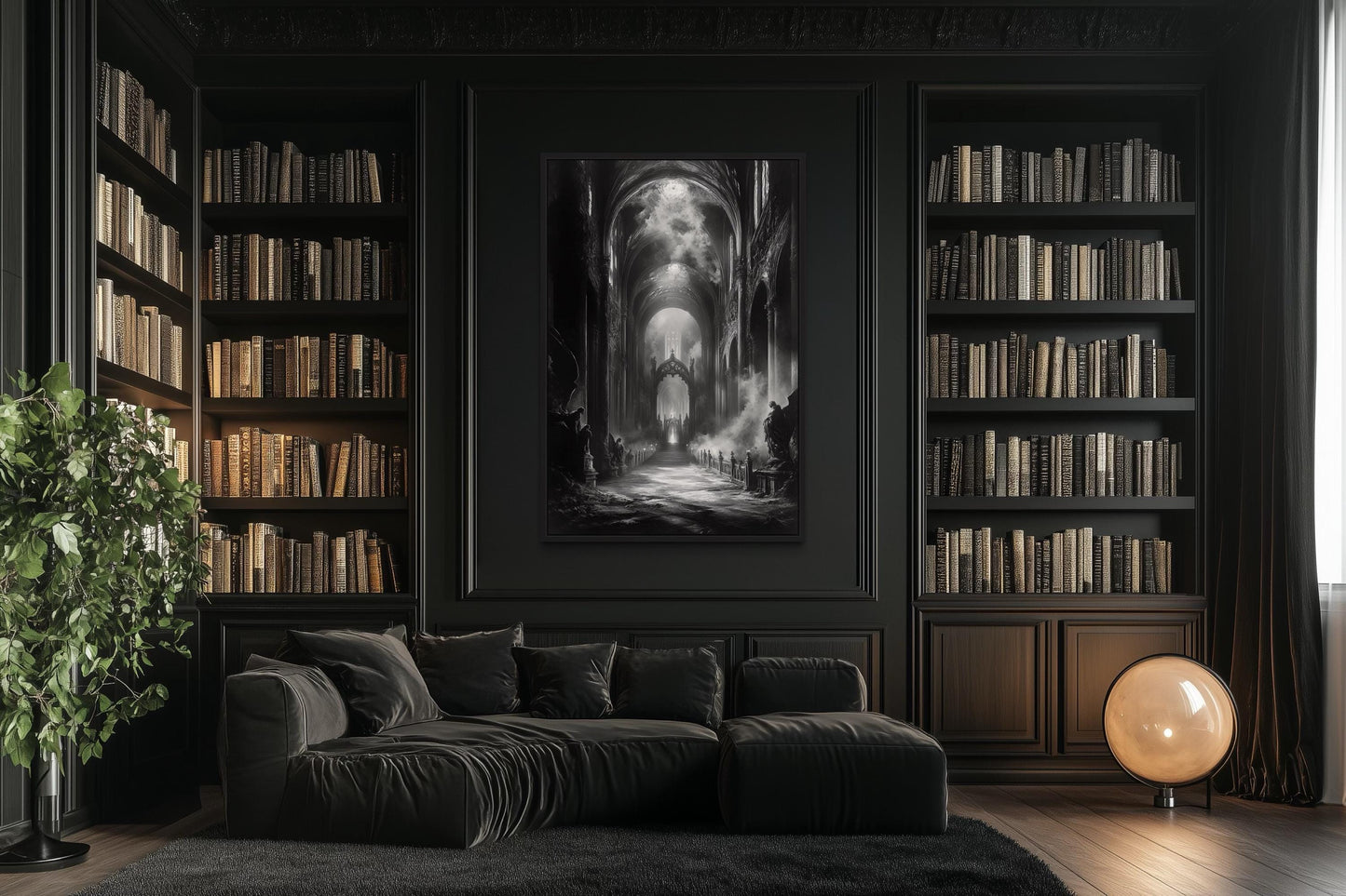 Gothic Cathedral Interior Black and White Wall Art