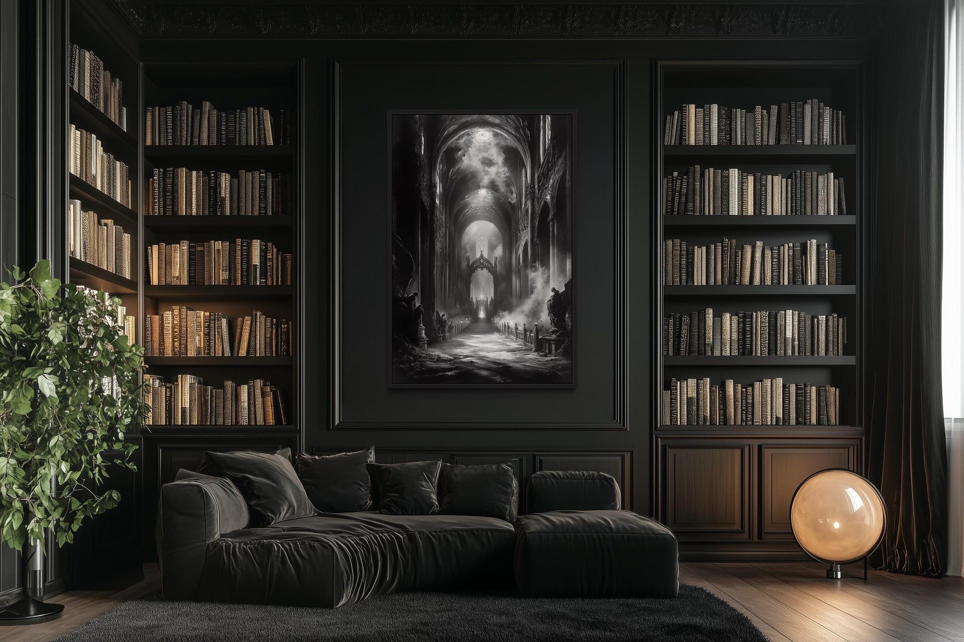 Gothic Cathedral Interior Black and White Wall Art