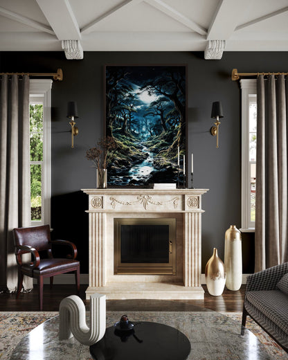 Gothic Dark Moonlit Forest Framed Canvas Wall Art
