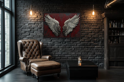 Gothic Dark Wine Red Grey Baroque Angel Wings Canvas Wall Art