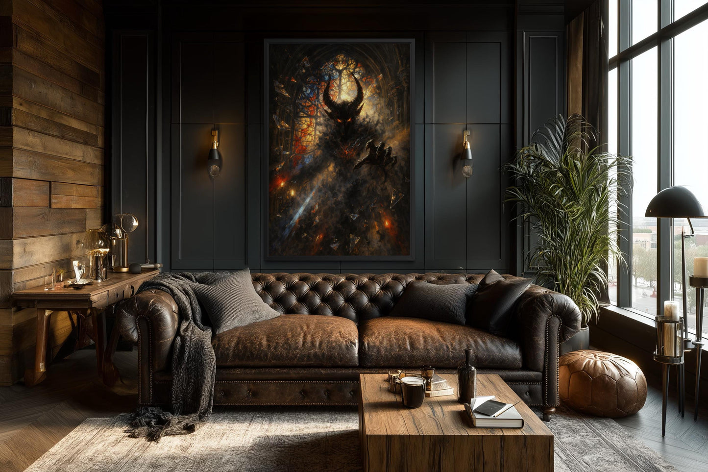 Gothic Demon Wall Art - Dark Fantasy Horned Creature Canvas Print for Man Cave