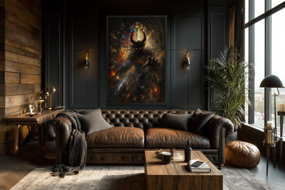 Gothic Demon Wall Art - Dark Fantasy Horned Creature Canvas Print for Man Cave