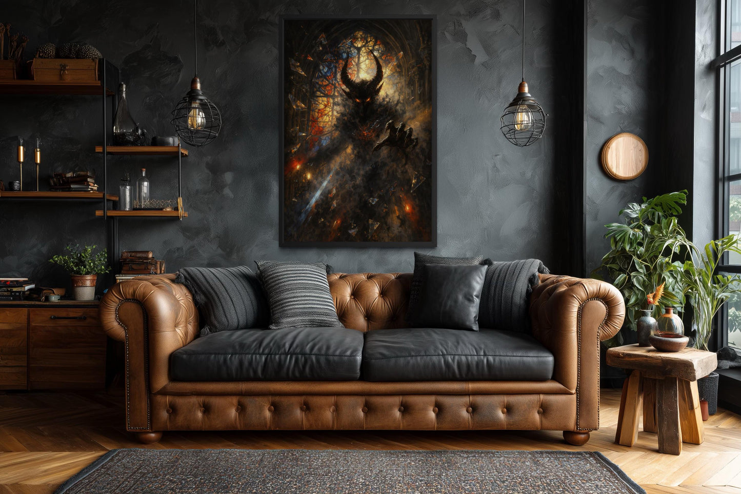 Gothic Demon Wall Art - Dark Fantasy Horned Creature Canvas Print for Man Cave