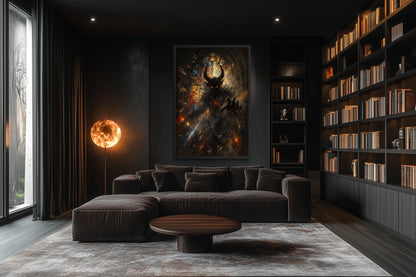Gothic Demon Wall Art - Dark Fantasy Horned Creature Canvas Print for Man Cave
