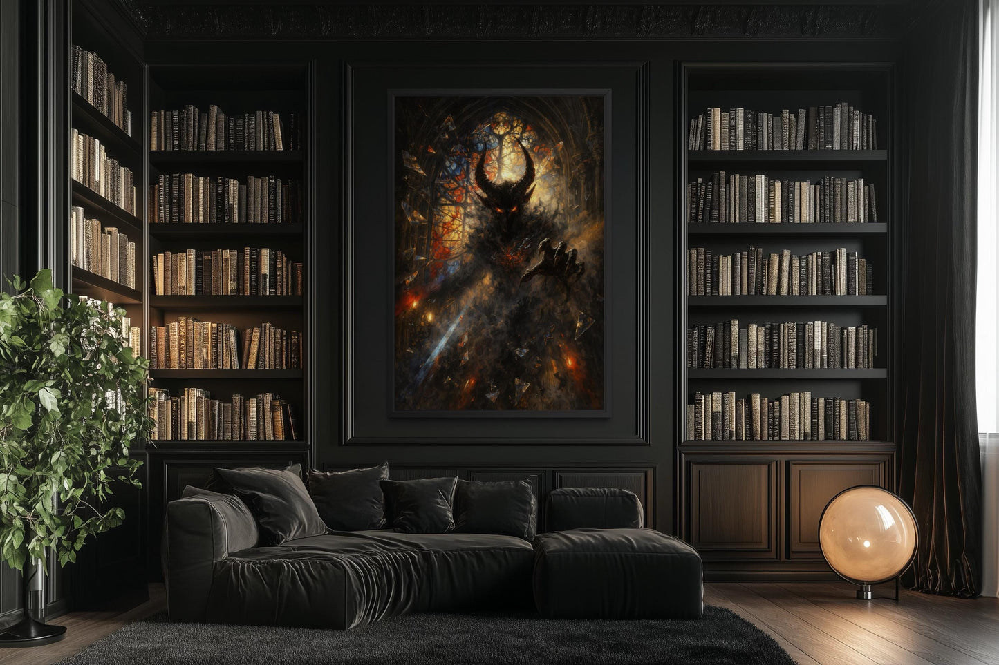 Gothic Demon Wall Art - Dark Fantasy Horned Creature Canvas Print for Man Cave