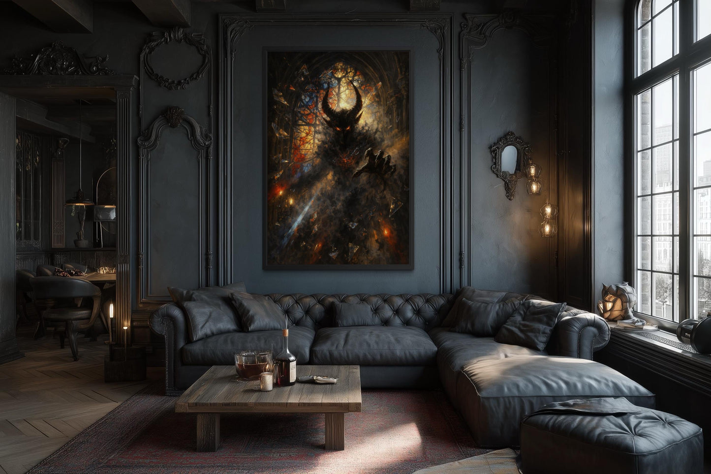 Gothic Demon Wall Art - Dark Fantasy Horned Creature Canvas Print for Man Cave